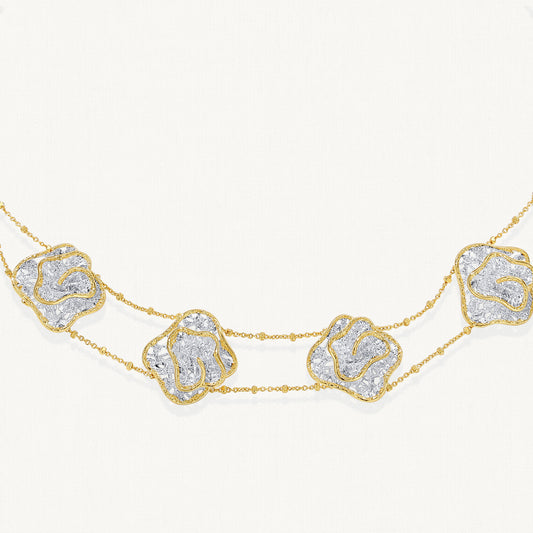 Two-layered leavers lace ripple necklace