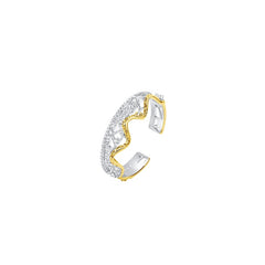 Leavers lace ruffle stacking open ring in two tone