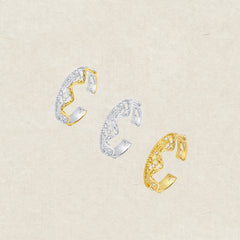 Leavers lace ruffle stacking open ring in two tone