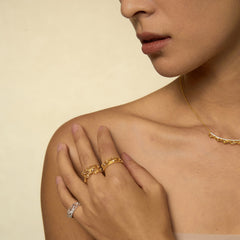 Leavers lace ruffle stacking open ring in two tone