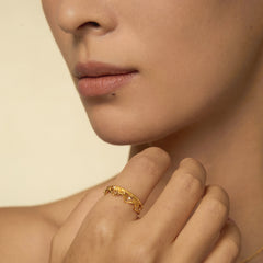 Leavers lace ruffle stacking open ring in two tone