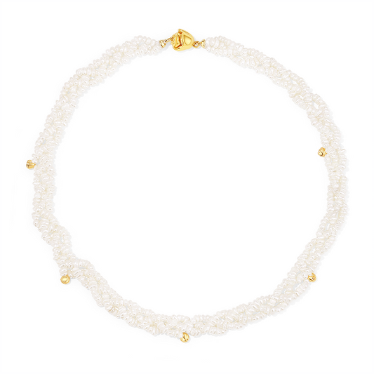 Seed pearl torsade necklace with rose magnetic clip