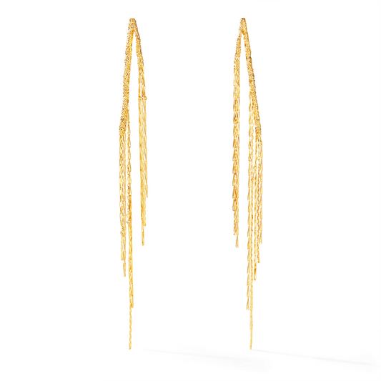 Two tone wheat tassel long earrings