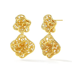 Leavers lace double-ripple stud earrings in two tone