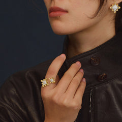 Bulino Fireworks Twilight bulino double-fireworks open ring with mother of pearl in two tone