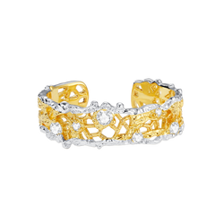 Leavers lace stacking open ring in two tone