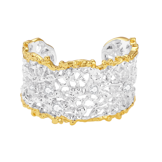 Medium leavers lace stacking open ring in two tone\Glod\Silver