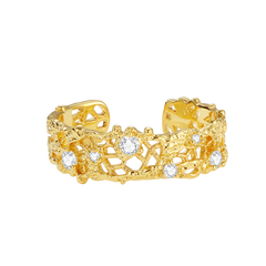 OOAK Leavers lace stacking open ring in two tone\Glod\Silver