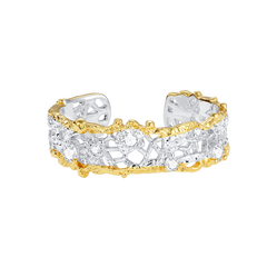 OOAK Leavers lace stacking open ring in two tone\Glod\Silver