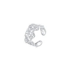 Medium leavers lace ruffle stacking open ring in two tone