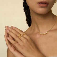 Medium leavers lace ruffle stacking open ring in two tone