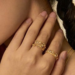 Medium leavers lace ruffle stacking open ring in two tone