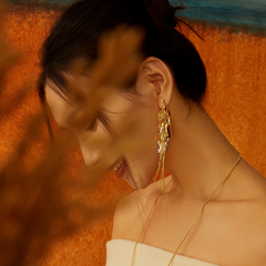 Wheat tassel short earring ( right )Gold\Gold & Silver