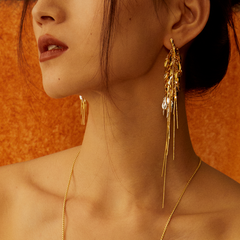 Wheat tassel long earring ( left )Gold\Gold & Sliver