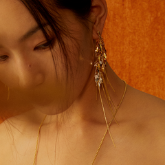 Wheat tassel short earring ( right )Gold\Gold & Silver