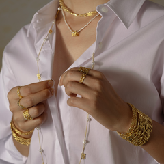 Medium leavers lace stacking open ring in two tone\Glod\Silver