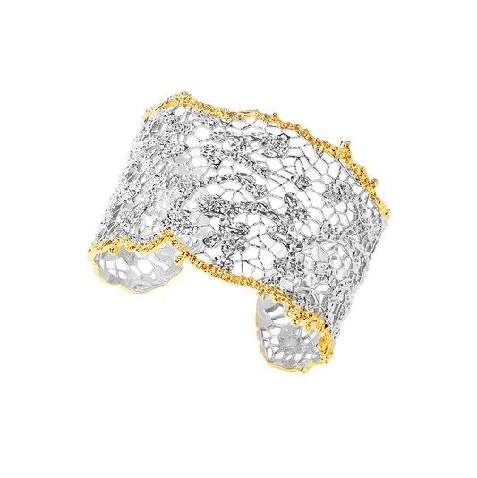 Large leavers lace stacking bangle\Glod\Silver