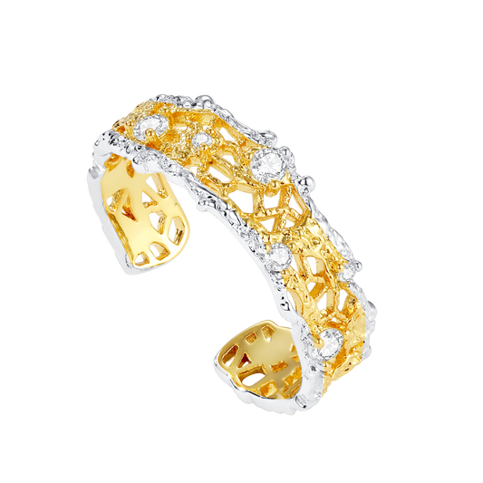 Leavers lace stacking open ring in two tone