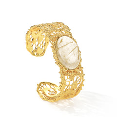 Leavers lace stacking bangle with gold rutilated crystal