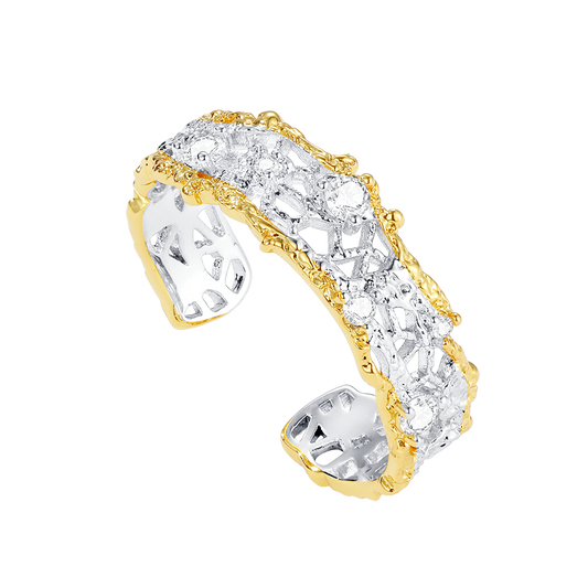 OOAK Leavers lace stacking open ring in two tone\Glod\Silver