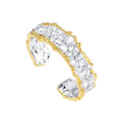 OOAK Leavers lace stacking open ring in two tone\Glod\Silver