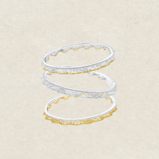 Leavers lace ruffle stacking bangle in two tone