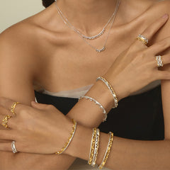 Leavers lace ruffle stacking bangle in two tone