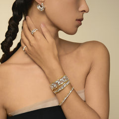 Leavers lace ruffle stacking bangle in two tone