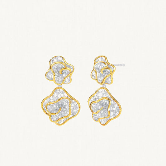 Leavers lace double-ripple stud earrings in two tone