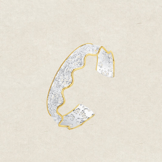Medium leavers lace ruffle stacking bangle in two tone