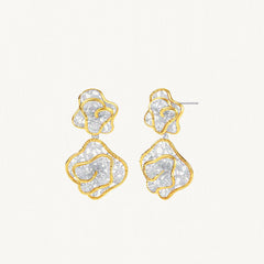 Leavers lace double-ripple stud earrings in two tone