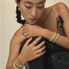 Medium leavers lace ruffle stacking bangle in two tone