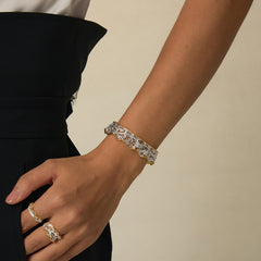 Medium leavers lace ruffle stacking bangle in two tone