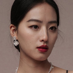 Leavers lace double-ripple stud earrings in two tone