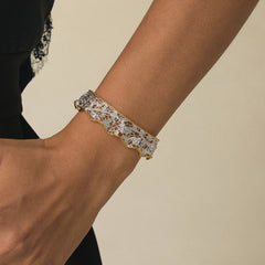 Medium leavers lace ruffle stacking bangle in two tone