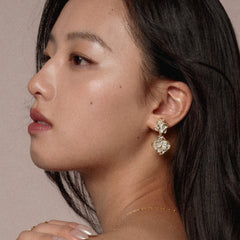 Leavers lace double-ripple stud earrings in two tone