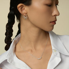 Leavers lace ruffle smile pendant necklace in two tone