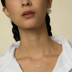 Leavers lace ruffle smile pendant necklace in two tone