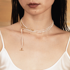 Fresh-water pearl & encrusted bubble beaded long necklace