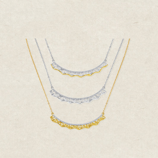 Medium leavers lace ruffle smile pendant necklace in two tone