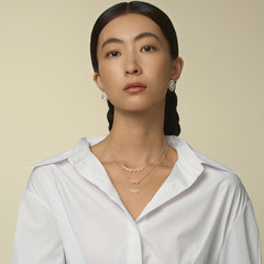 Medium leavers lace ruffle smile pendant necklace in two tone