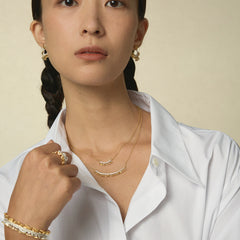 Medium leavers lace ruffle smile pendant necklace in two tone