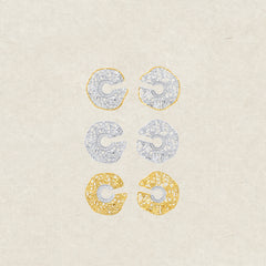 Leavers lace ruffle stud earrings in two tone\Gloden\Silver