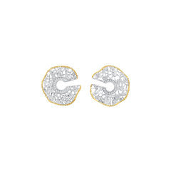 Leavers lace ruffle stud earrings in two tone\Gloden\Silver