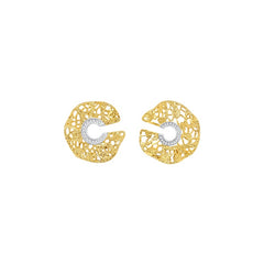 Leavers lace ruffle stud earrings in two tone\Gloden\Silver