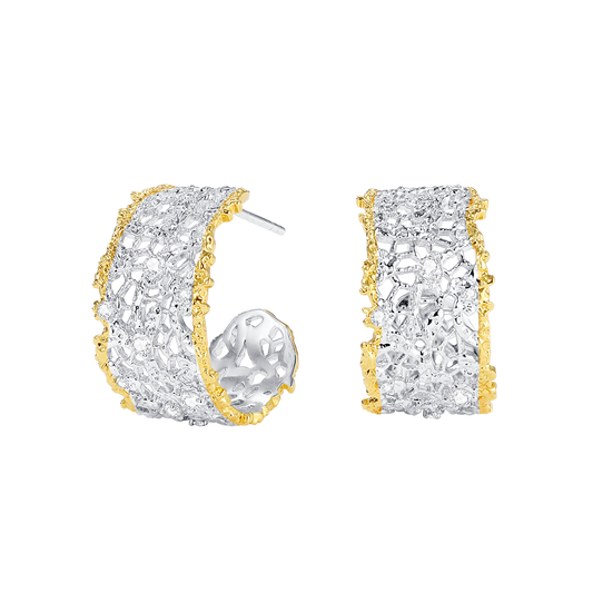 Medium Leavers lace hoop earrings in two tone\Gold\Silver