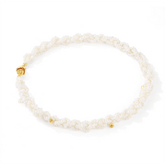 Seed pearl torsade necklace with rose magnetic clip