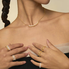 Medium leavers lace ruffle stacking open ring in two tone