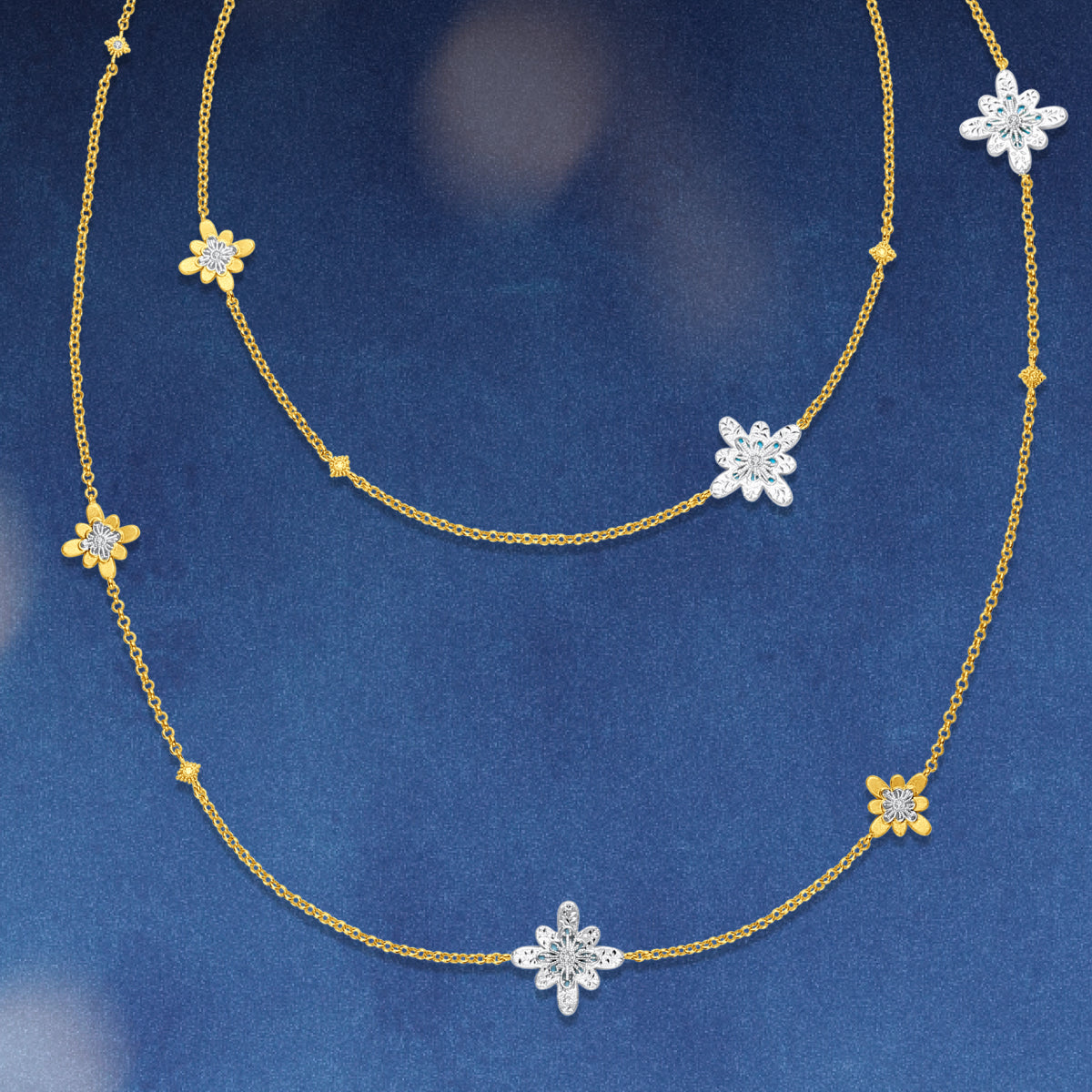 Bulino Fireworks Long necklace with daylight turquoise bulino fireworks drops