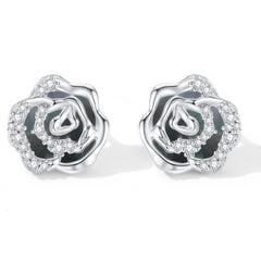Mini blooming rose stud earrings with grey mother of pearl (Silver)